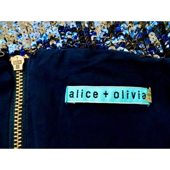 Alice + Olivia Sequin Silk Blouse Top Sleeveless Blue SZ S - Picture 5 of 9
